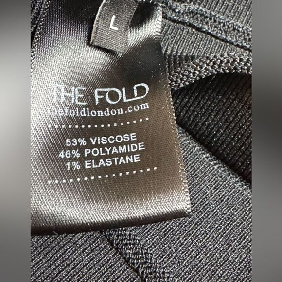 The Fold London Dress Womens Sz L V Neck Knit bandage Sculpt Black Fit & Flare - Picture 5 of 12
